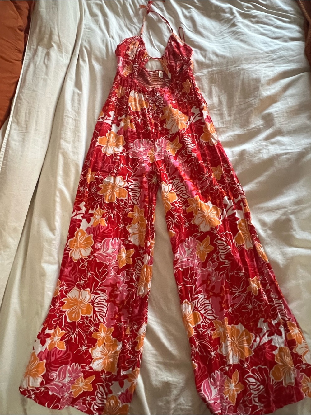 Roxy Red Floral Halter Jumpsuit